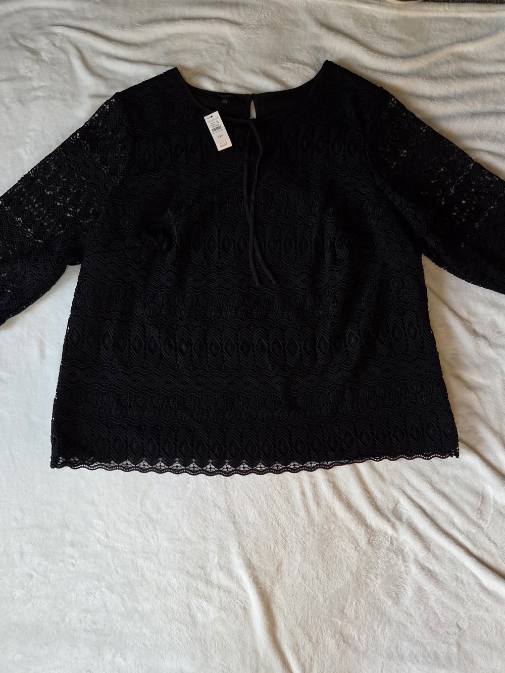 Talbots Black Lace Peasant Tie-Front Blouse